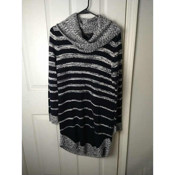 allison brittney Woman L Sweater Dress Black White Naval Striped Rounded Hemline - Picture 1 of 9